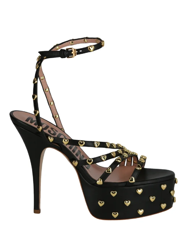 Stylish Platform Heels for Extra Height--Heart Studded Platform Heels