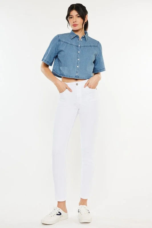 Women's denim jeans with a bead embellishment-High Rise Ankle Skinny Jeans