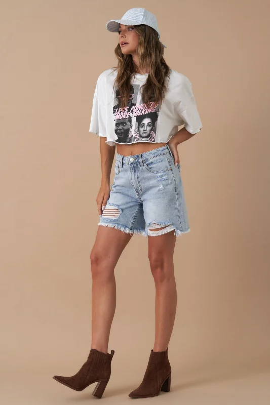 Women's denim shorts and sunglasses-High Rise Bermuda Denim Shorts