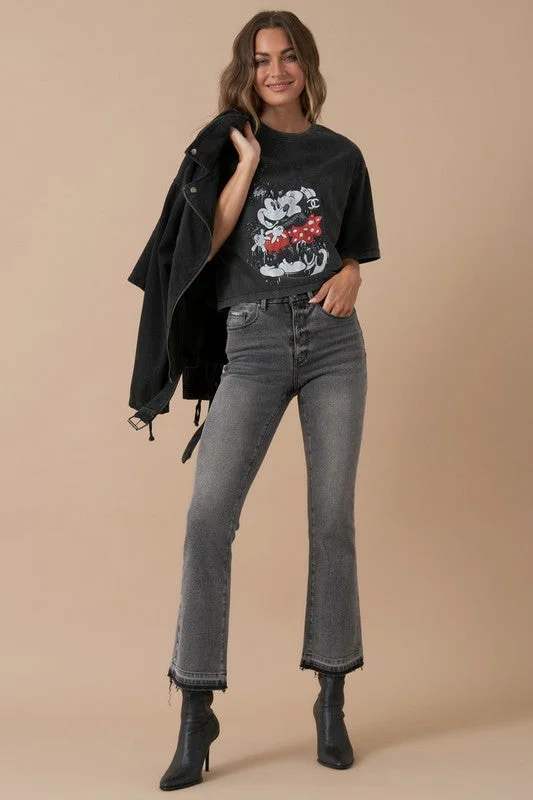 Women's denim jeans with a d-ring detail-HIGH RISE CROP BOOT DENIM