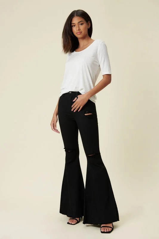 Women's denim jeans with a animal rights cause design embellishment-High Rise Flare