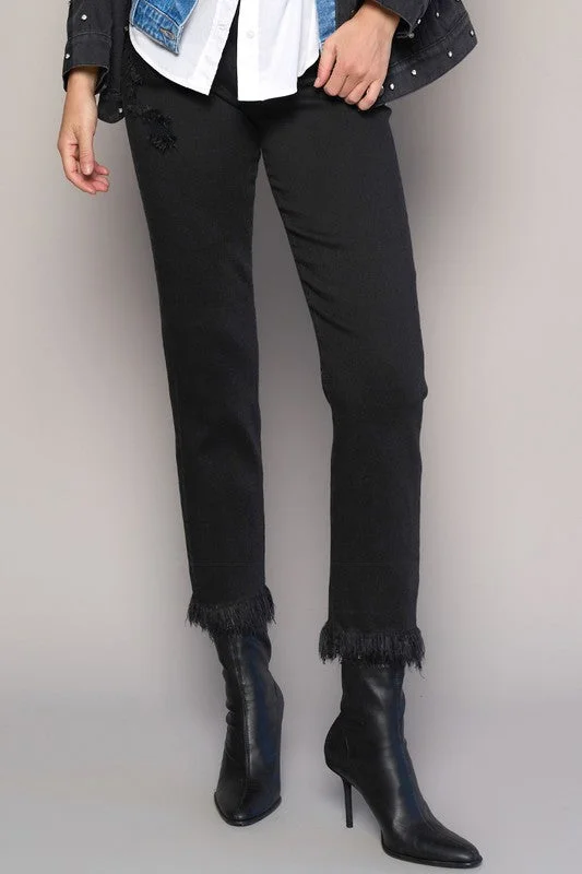 Women's denim jeans with a chain detail-High Rise Fray Crop Straight Jeans