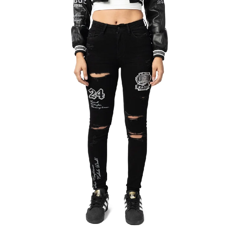High Rise Patched Slim Skinny Jeans - Deep Black