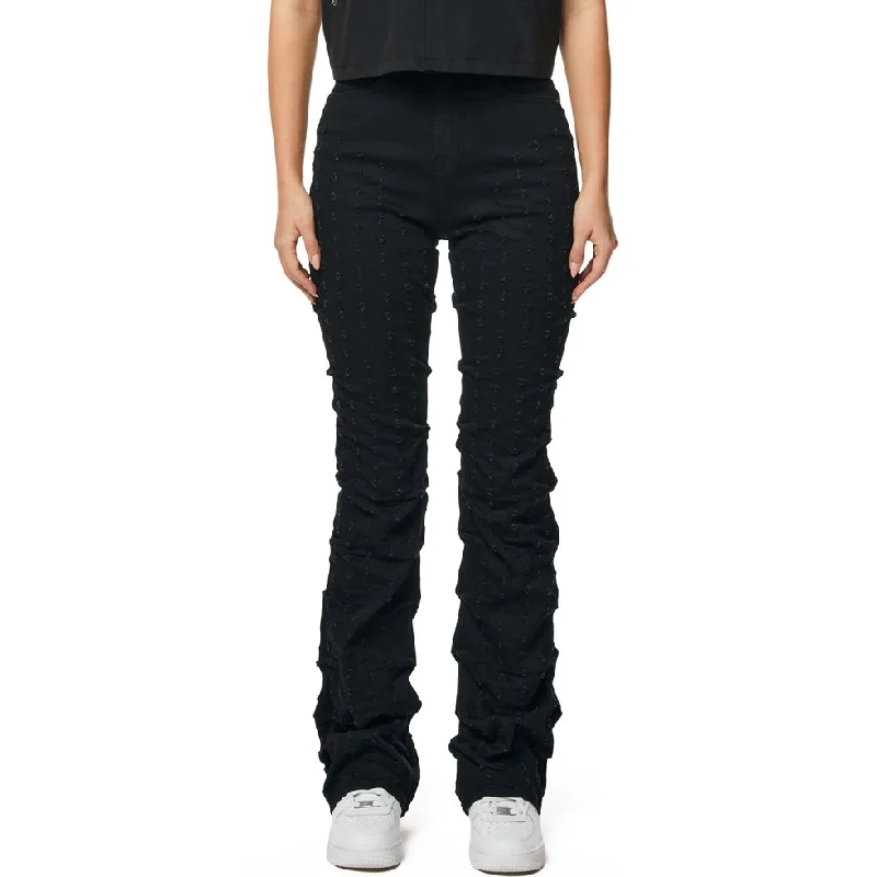 High Rise Punched Bootcut Jeans - Deep Black