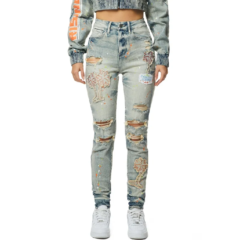 High Rise Racing Slim Skinny Jeans - Alpine Blue