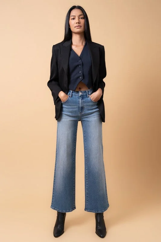 Women's denim jeans with a belt loop detail-HIGH RISE RELAXED WIDE LEG