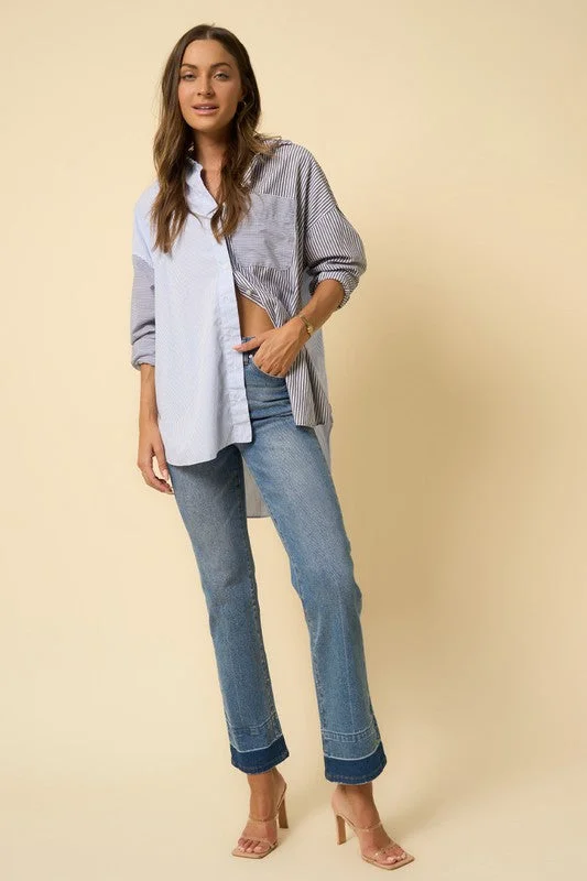Women's denim jeans with a tab closure detail-HIGH RISE RELEASED HEM STRAIGHT
