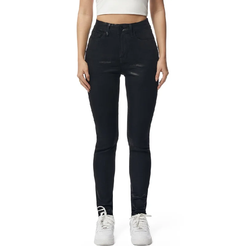 High Rise Slim Skinny Wax Coated Jeans - Polished Black