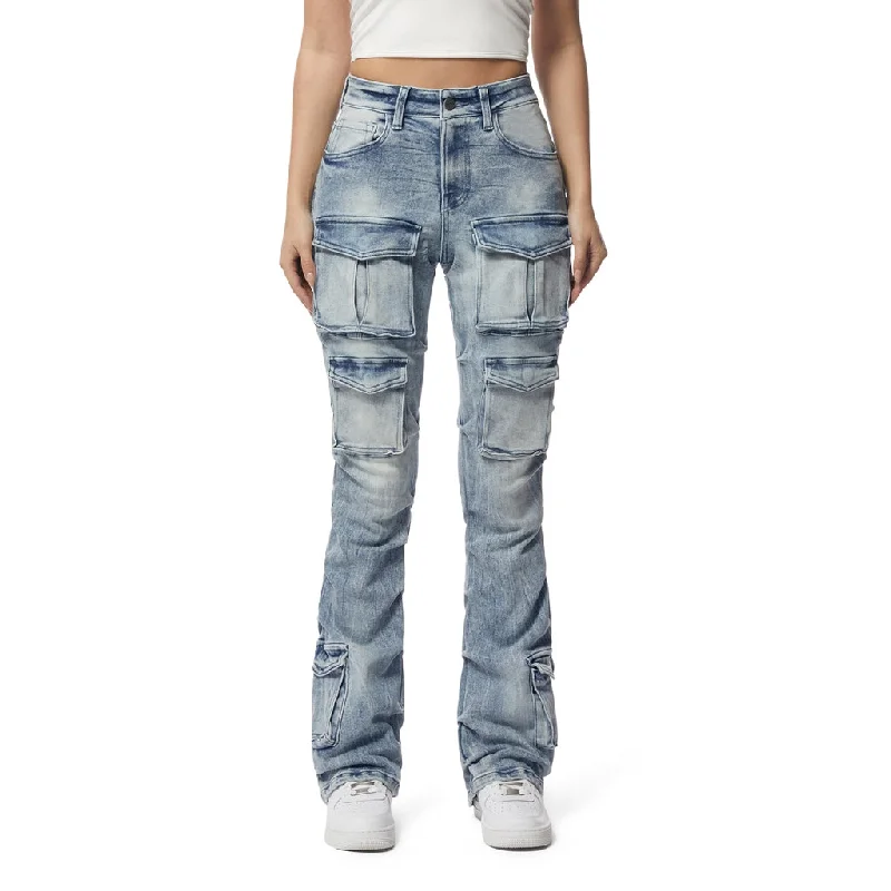 High Rise Utility Boot Cut Jeans - Lowell Blue