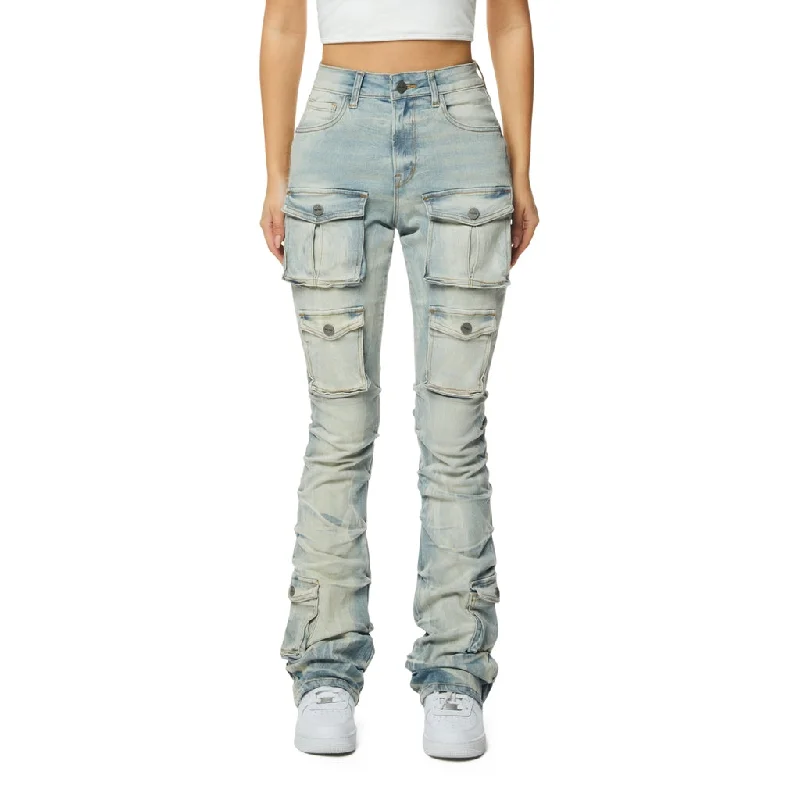 High Rise Utility Stacked Jeans - Seville Blue