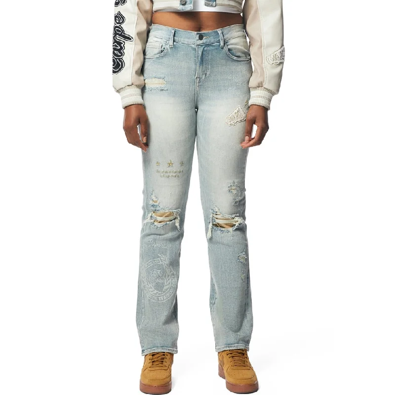 High Rise Varsity Straight Pants - Elm Blue