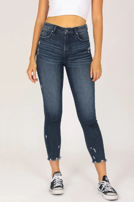 Women's denim jeans with a straight leg-High Rise Vintage Reunion Skinny Jeans - Nicked Carbon