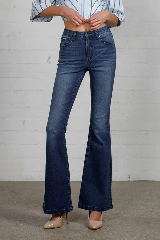 Women's denim jeans with a stretch twill fabric-High Rise Flare Jeans