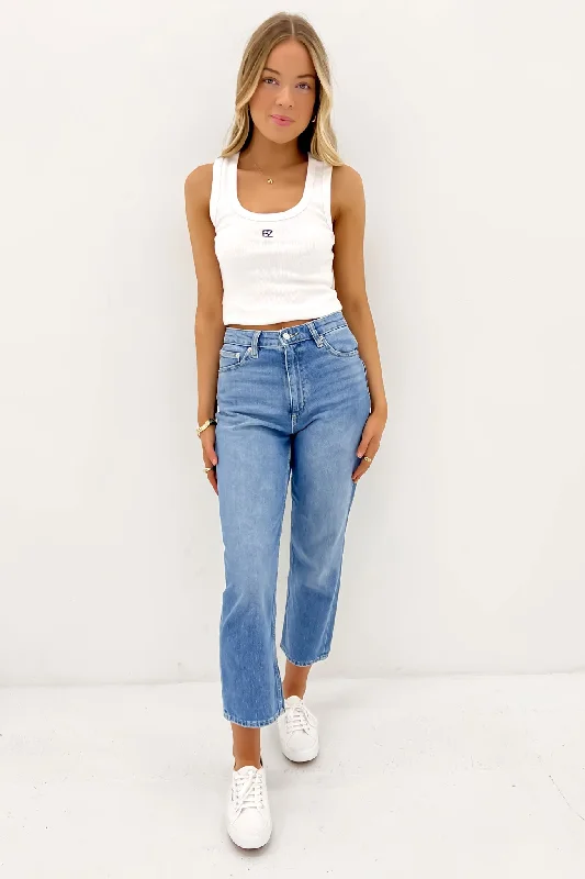 Women's denim jeans with a hope change cause design embellishment-High Straight Crop Jean Blue Envy