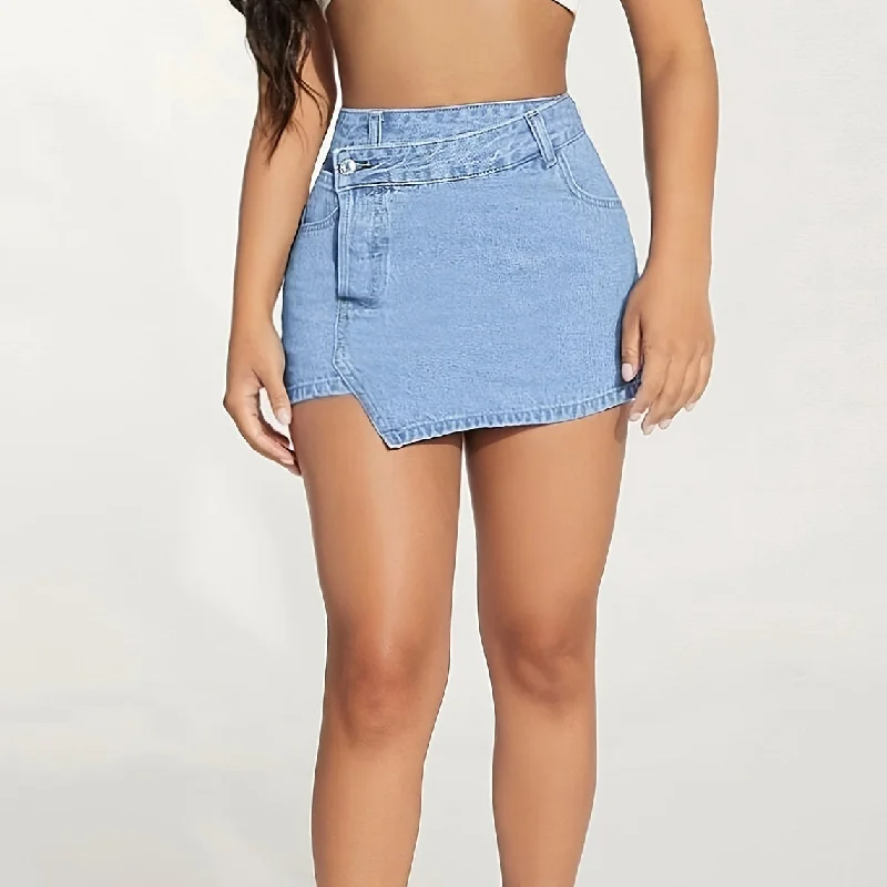 Women's denim shorts with a denim jacket-High Waist Asymmetric Street All-Match Denim Shorts Wholesale Women'S Bottom Women's denim shorts with a denim jacket-High Waist Asymmetric Street All-Match Denim Shorts Wholesale Women'S Bottom