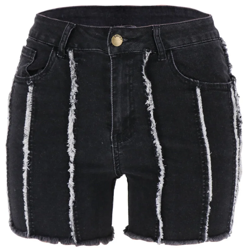 Women's denim shorts with high waist-High Waist Patchwork Denim Shorts Wholesale Womens Clothing N3823090500051 Women's denim shorts with high waist-High Waist Patchwork Denim Shorts Wholesale Womens Clothing N3823090500051