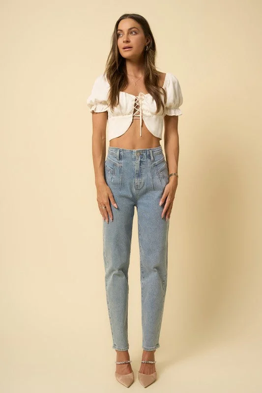 Women's denim jeans with a selvedge denim fabric-High Waist Seamed Tapered Jeans