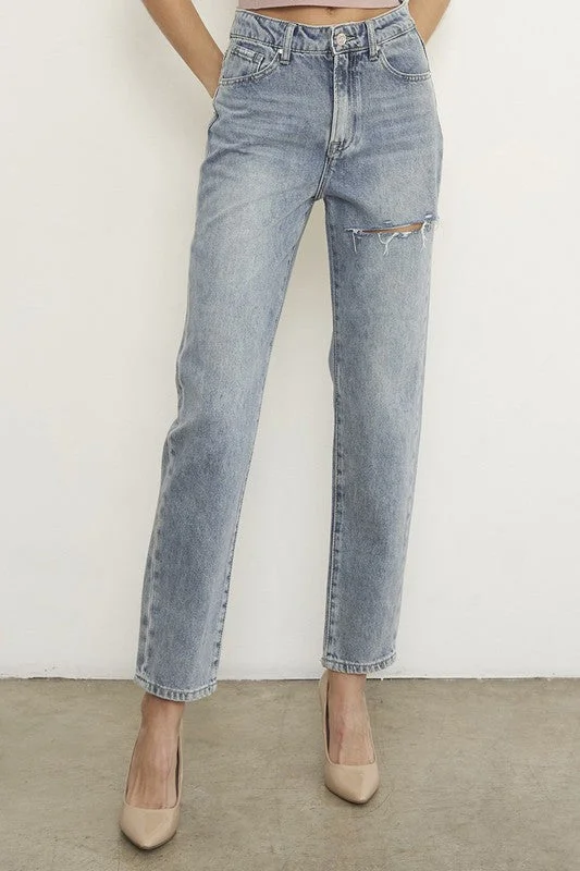 Women's denim jeans with a animal embellishment-High Waist Straight Jeans
