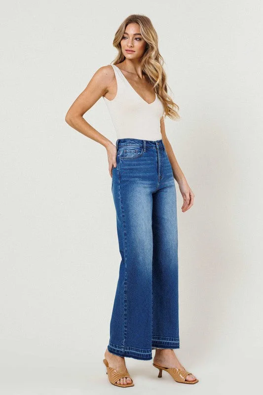 Women's denim jeans with a faith cause design embellishment-High Waisted Wide Leg