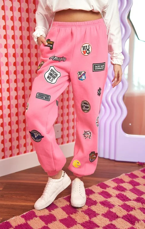 Women's denim jeans with a geometric design embellishment-Hight waist Multi Patches Jogger Pants JBJ1022