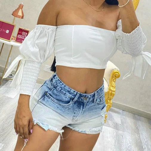 Women's denim shorts and a vest-Hot Pants Gradient Wash Womens Ripped Wholesale Denim Shorts