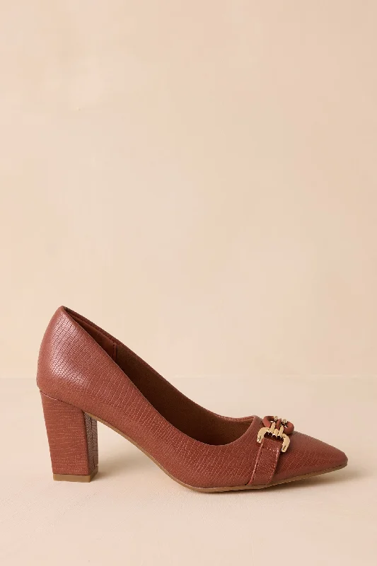 Stiletto Heel Pumps with Perfect Fit--How It Went Brown Block Heel-Fashionable & Classic