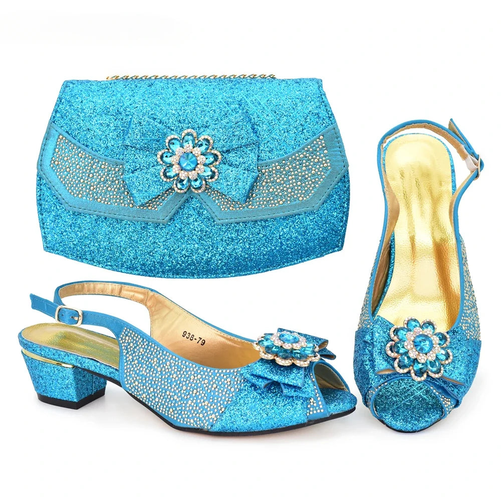 Italian Design Ladies Shoes with Matching Bag Set Nigerian for Party Crystal