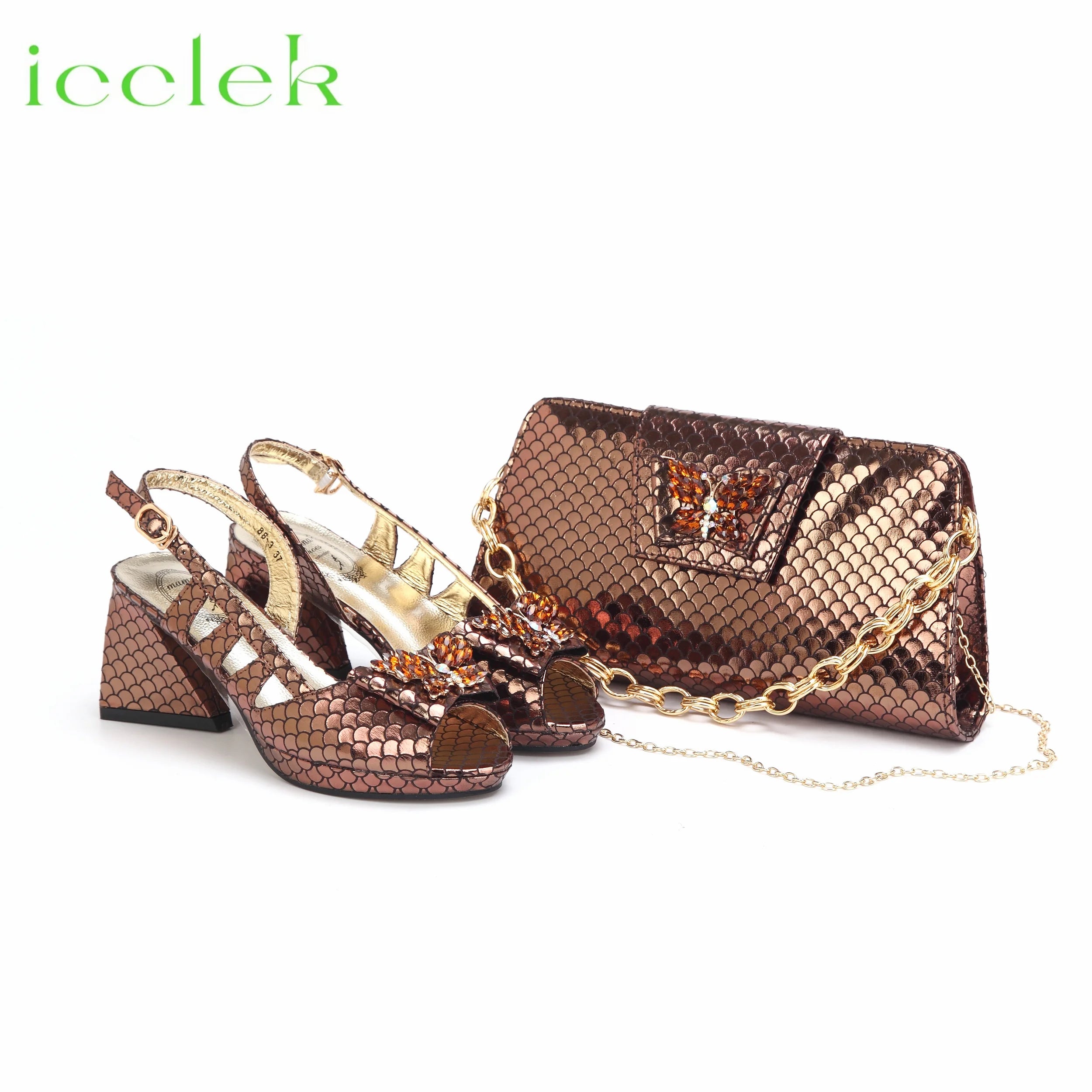 Versatile Heeled Sandals for Any Occasion---Italian Hollow Design Women Shoes Matching Bag in Coffee Color Mature