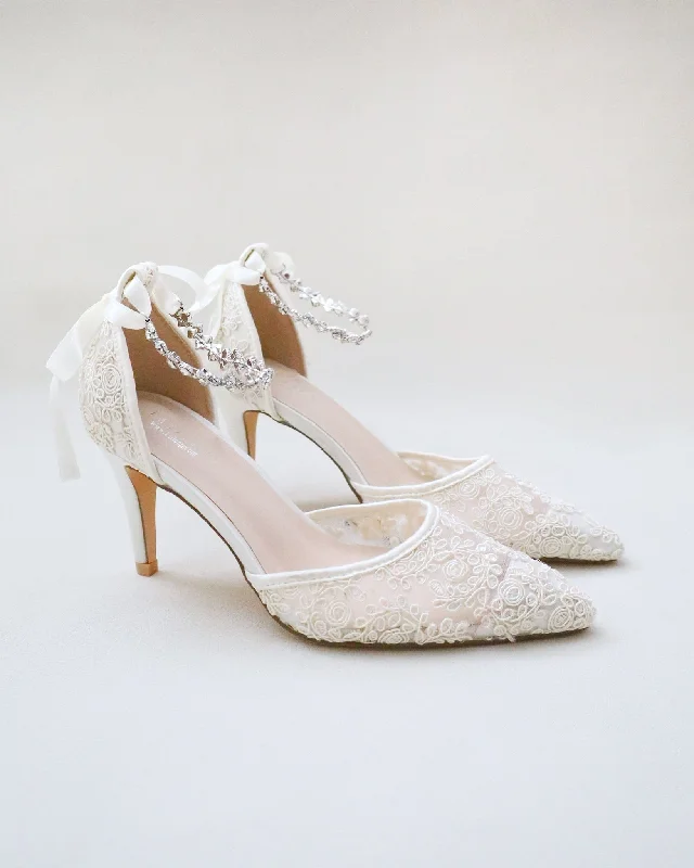 Affordable Rhinestone Pumps for a Dazzling Look---Wedding Lace Heels With Amaryllis Crystal Strap