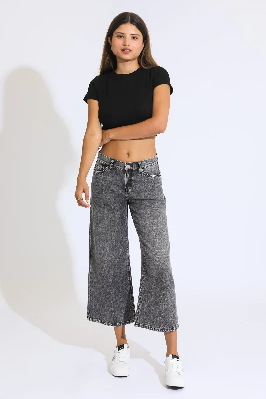 Women's denim jeans brand new fit-JAYCIE CLASSIC LOWRISE WIDE LEG CROP JEANS - BLACK CARBON