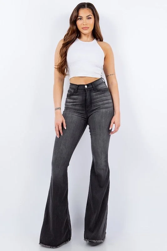 Women's denim jeans with a corduroy fabric-Jess Bell Bottom Jean