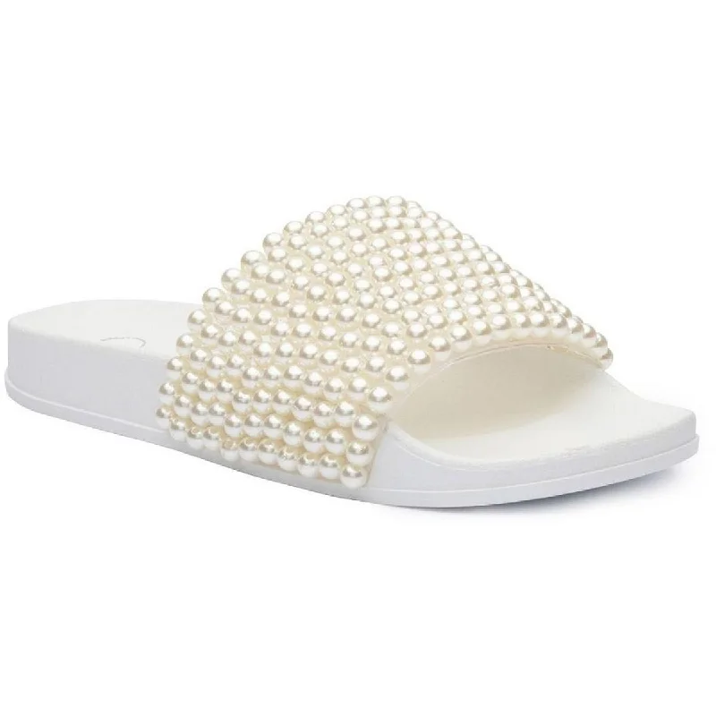 Versatile Heeled Sandals for Any Occasion---Jessica Simpson Womens Saycie Beaded Pool Slides