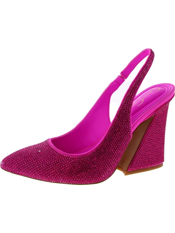 Affordable Suede Ankle Pumps for All-Day Wear--Jiles Womens Faux Suede Rhinestone Slingback Heels