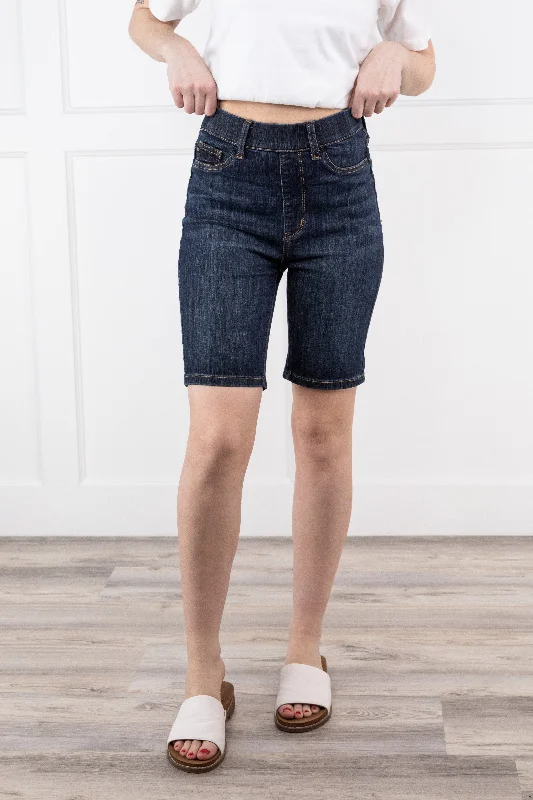 Women's denim shorts and a blazer look-Judy Blue Daring Adventure High-Rise Pull-On Denim Biker Shorts
