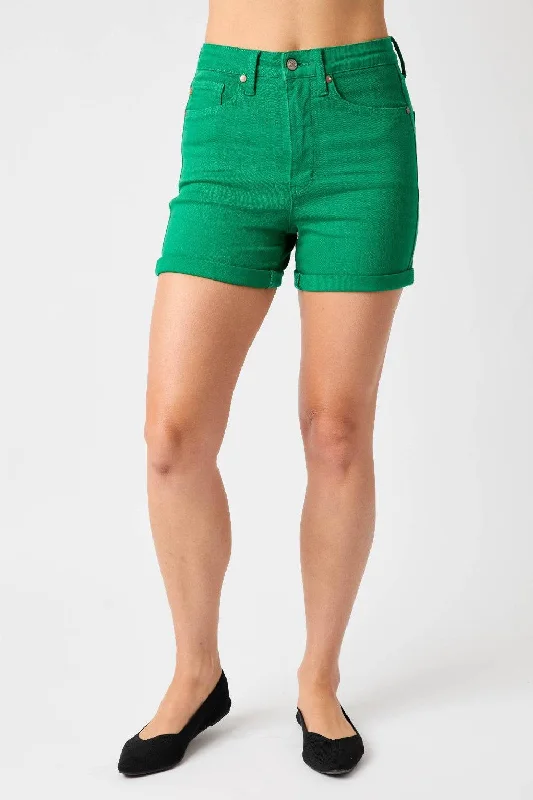To the plus great or stylish Denim Jeans-Judy Blue Full Size Tummy Control Garment Dyed Denim Shorts