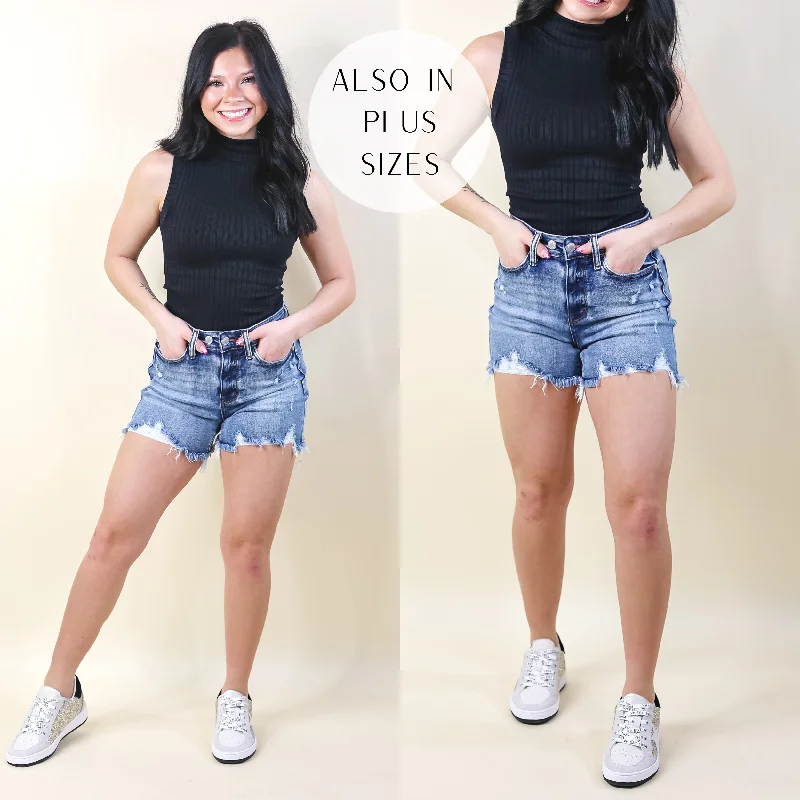Women's denim shorts and a cardigan-Last Chance Size Small & 3XL | Judy Blue | Seaside Escape Adjustable Button Shorts in Light Medium Wash Women's denim shorts and a cardigan-Last Chance Size Small & 3XL | Judy Blue | Seaside Escape Adjustable Button Shorts in Light Medium Wash