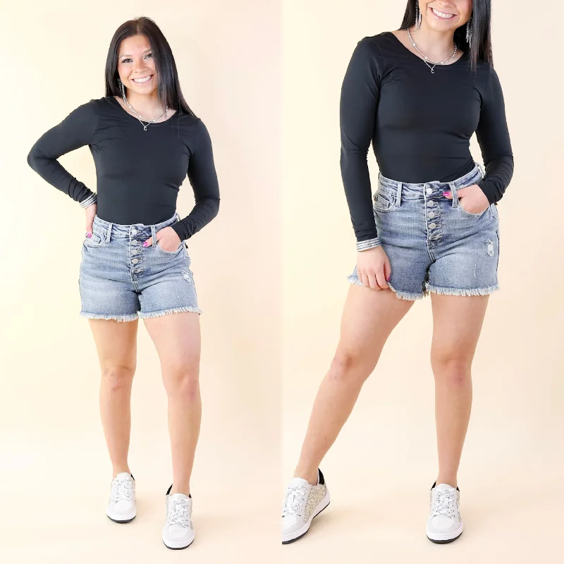Often best has is denim and jeans .Judy Blue | Sun and Fun Button Fly Cut Off Shorts in Medium Wash Often best has is denim and jeans .Judy Blue | Sun and Fun Button Fly Cut Off Shorts in Medium Wash