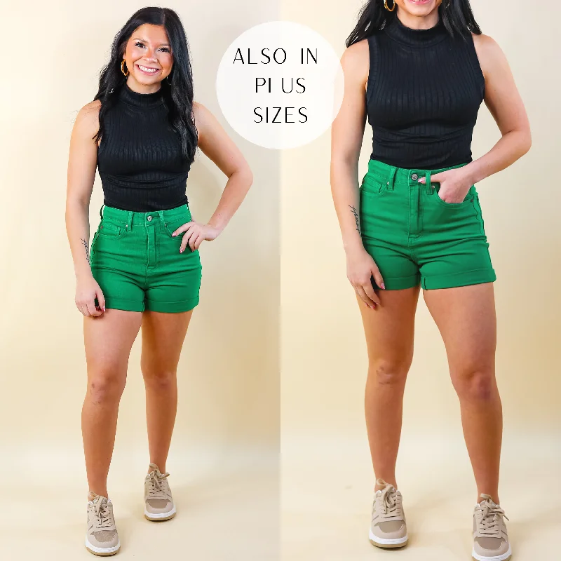 Women's denim shorts with a denim jacket-Judy Blue | Tropical Treasure Garment Dyed Shorts in Green Women's denim shorts with a denim jacket-Judy Blue | Tropical Treasure Garment Dyed Shorts in Green
