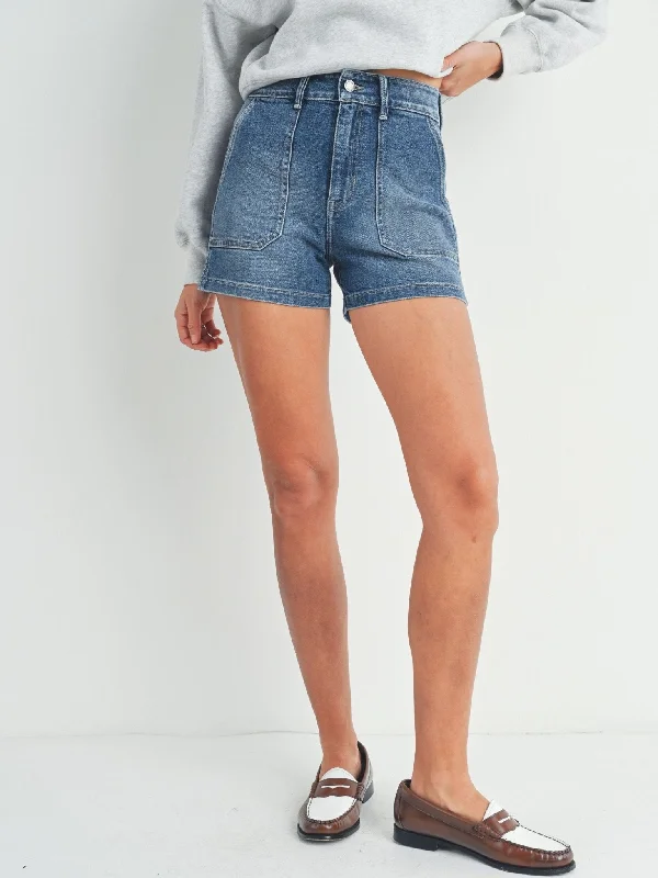 Women's denim shorts with a high rise waistband :Just Black Medium High Rise Utility Cargo Short Women's denim shorts with a high rise waistband :Just Black Medium High Rise Utility Cargo Short