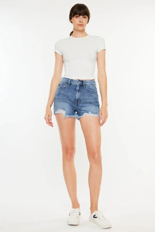 Best women's denim shorts or a new style:Kancan Distressed Raw Hem High Waist Denim Shorts