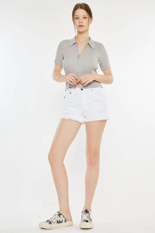 Women's denim shorts or in what great denim stylists if top stylist with best of stylists-Kancan Raw Hem Distressed Denim Shorts