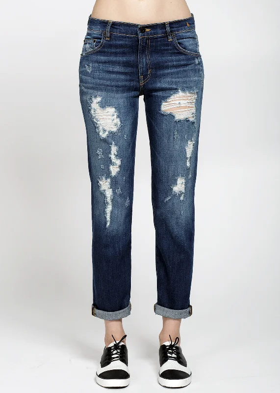 Women's denim jeans if it's styled with-Konus Women's Distressed Jeans In Dark Blue