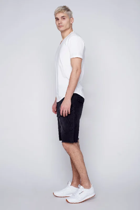 Women's denim shorts denim and rips-KRAVITZ - Mens 5-Pockets Pull-On Cargo Poplin Shorts - Vintage Black