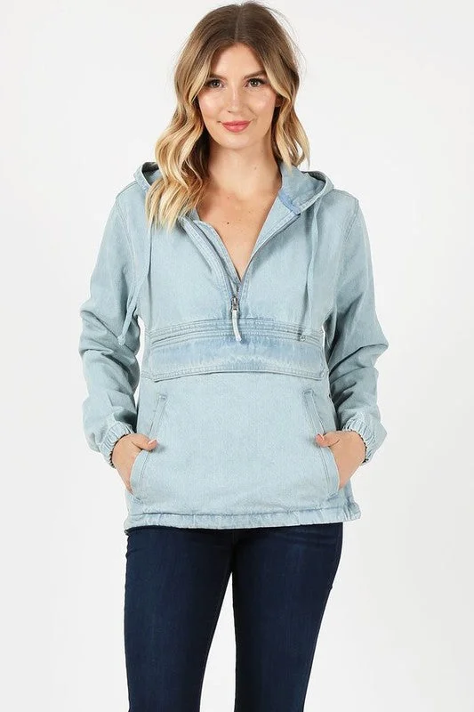 Women's denim jeans with a activism cause design embellishment-Ladies Denim Jacket with Hoodies