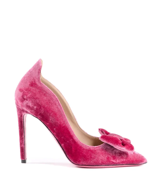 Ladies Velvet Bow Pump - Fuxia---Charming Bow Pumps for a Cute and Stylish Look