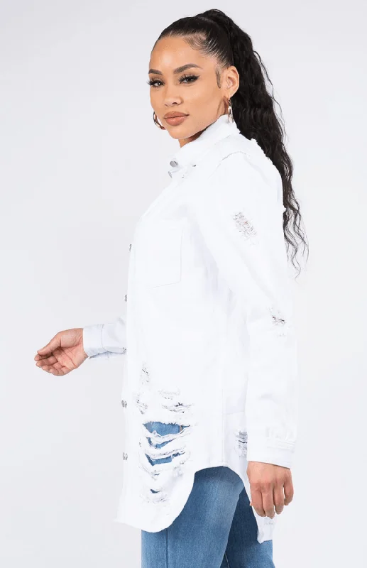 High to jeans and from and or stylist great plus :Laila Long Sleeves Denim Shirts Jacket-White