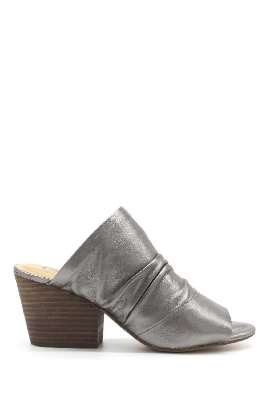 Trendy Chunky Heel Pumps for Casual Wear--Landon Leather Block Heel In Silver Leather