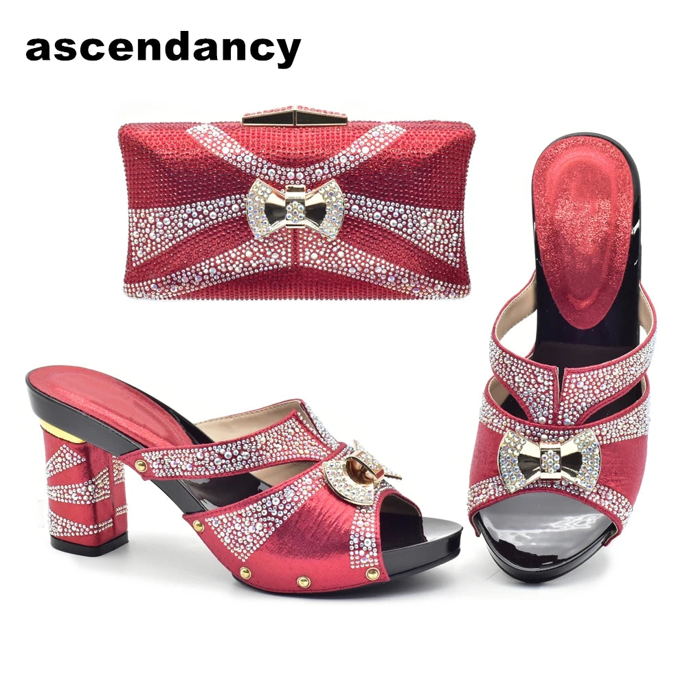 Italian Ladies Shoes and Bag Sets Decorated with Rhinestone