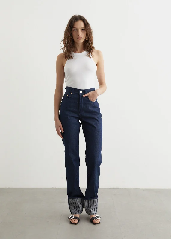 Women's denim jeans with a wide leg-Le De-Nimes Droit Jeans