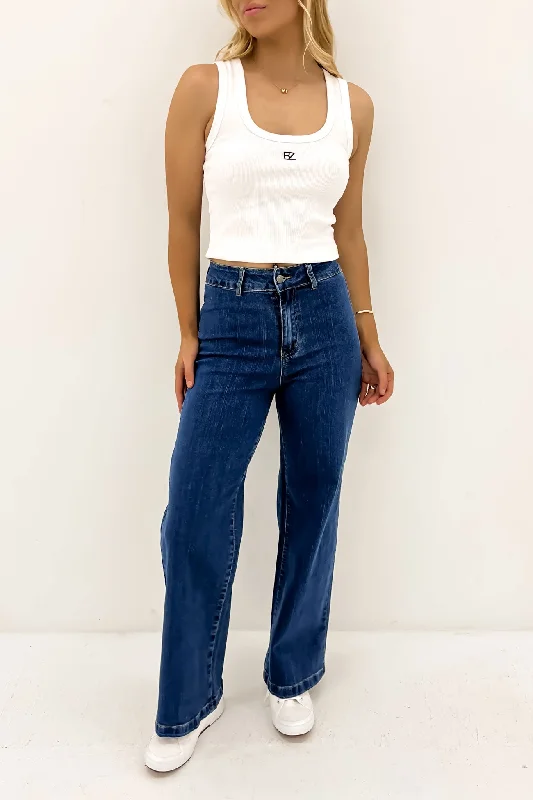 Women's denim jeans with a petition cause design embellishment-Leith Denim Jean Dark Blue